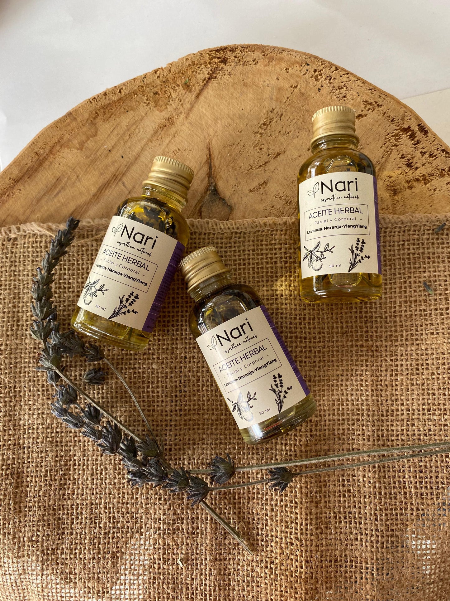 Aceite herbal facial para masajes de Lavanda, Naranja e Ylang Ylang